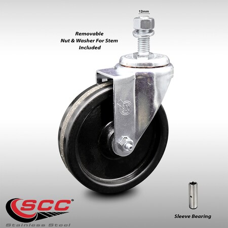Service Caster 5 Inch SS Phenolic Wheel Swivel 12mm Threaded Stem Caster SCC-SSTS20S514-PHS-M1215